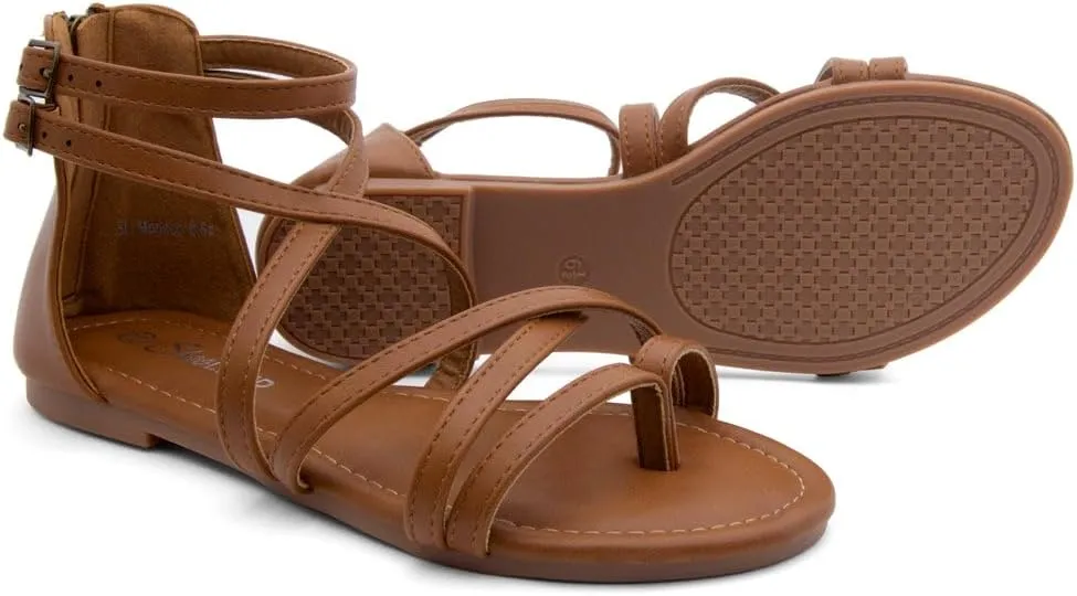 Shoe Land Flat Gladiator Sandals for Women 2025 – Fisherman Thong with Adjustable Ankle Strap & Back Zipper | Comfortable for Beach, Walking & Daily Wear