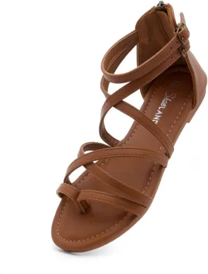 Shoe Land Flat Gladiator Sandals for Women 2025 – Fisherman Thong with Adjustable Ankle Strap & Back Zipper | Comfortable for Beach, Walking & Daily Wear