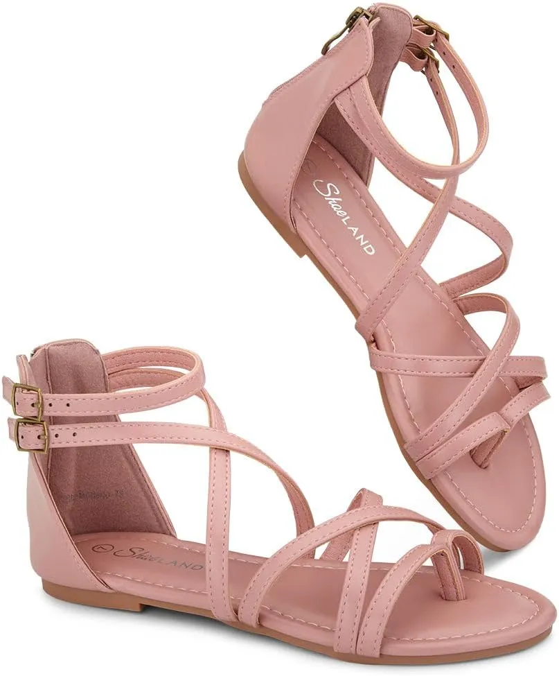 Shoe Land Flat Gladiator Sandals for Women 2025 – Fisherman Thong with Adjustable Ankle Strap & Back Zipper | Comfortable for Beach, Walking & Daily Wear