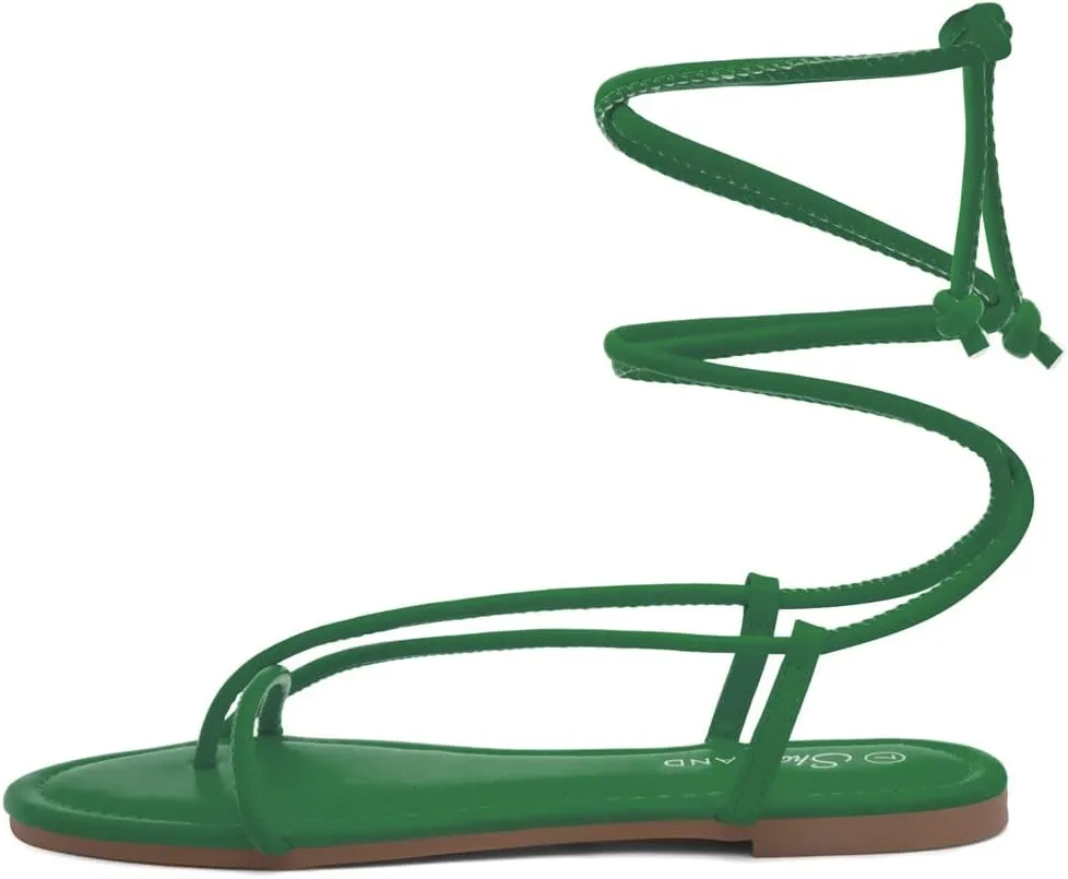 Shoe Land Women’s Flat Sandals – Comfortable Lace-Up Gladiator Sandals with Adjustable Ankle Wrap | Strappy Crisscross Open Toe Tie-Up Shoes for Summer, Beach & Travel