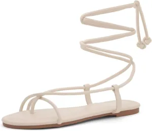 Shoe Land Women’s Flat Sandals – Comfortable Lace-Up Gladiator Sandals with Adjustable Ankle Wrap | Strappy Crisscross Open Toe Tie-Up Shoes for Summer, Beach & Travel