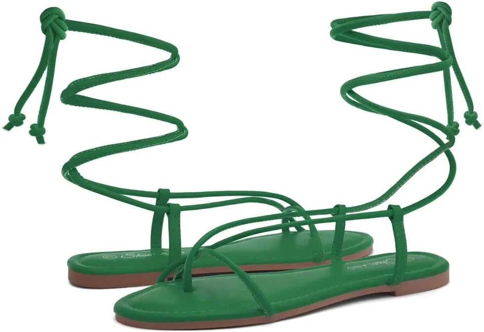 Shoe Land Women’s Flat Sandals – Comfortable Lace-Up Gladiator Sandals with Adjustable Ankle Wrap | Strappy Crisscross Open Toe Tie-Up Shoes for Summer, Beach & Travel