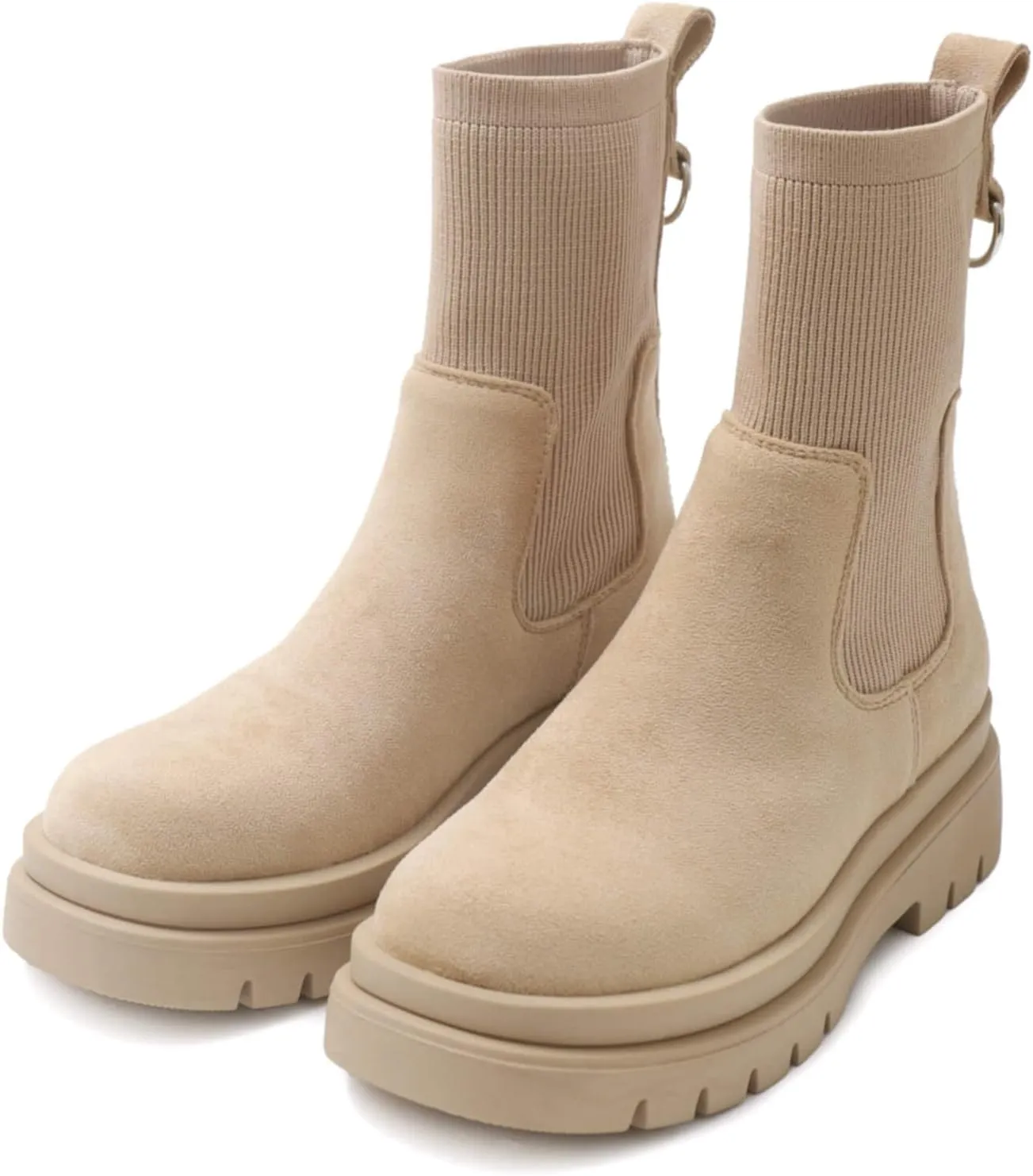 Shoe'N Tale Women's Chelsea Ankle Boots Platform Elastic Lug Sole Non-Slip Round Toe Slip-on Sock Booties