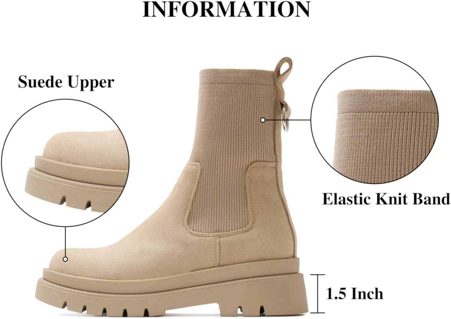 Shoe'N Tale Women's Chelsea Ankle Boots Platform Elastic Lug Sole Non-Slip Round Toe Slip-on Sock Booties