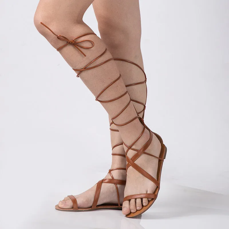 Shoes Women Sandals Lace Up Sexy Knee High Boots Gladiator Tie String Casual Flat Designer Size 4-10