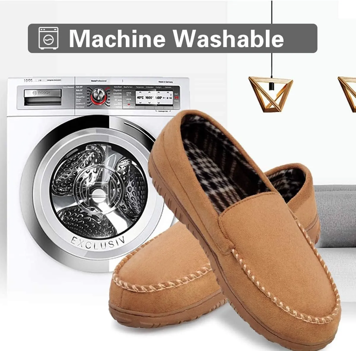 shoeslocker Mens Slippers Microsuede Moccasin Memory Foam House Shoes