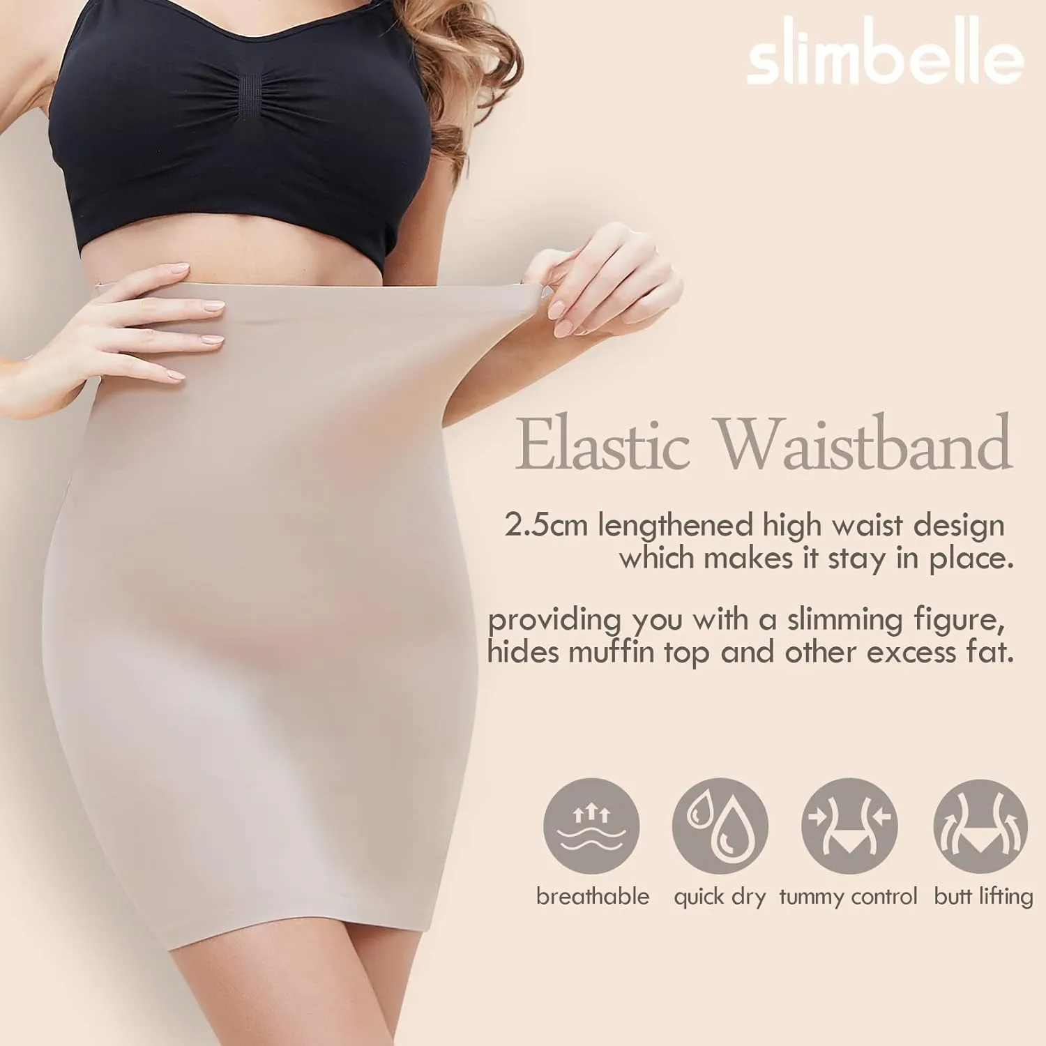 SLIMBELLE Half Slips Shaper Cool Comfort Seamless Slip Shapewear Under Dress Tight Skirt Undergarments