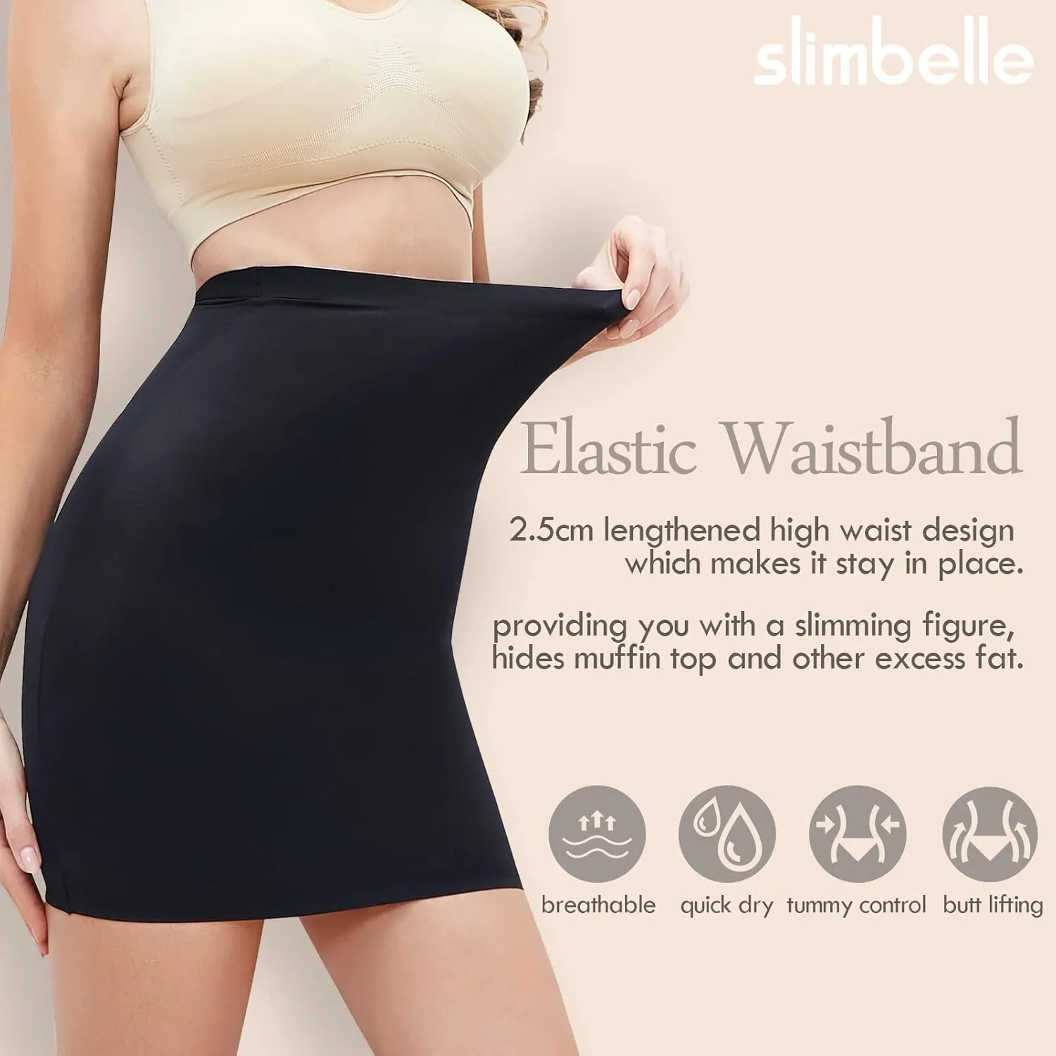 SLIMBELLE Half Slips Shaper Cool Comfort Seamless Slip Shapewear Under Dress Tight Skirt Undergarments