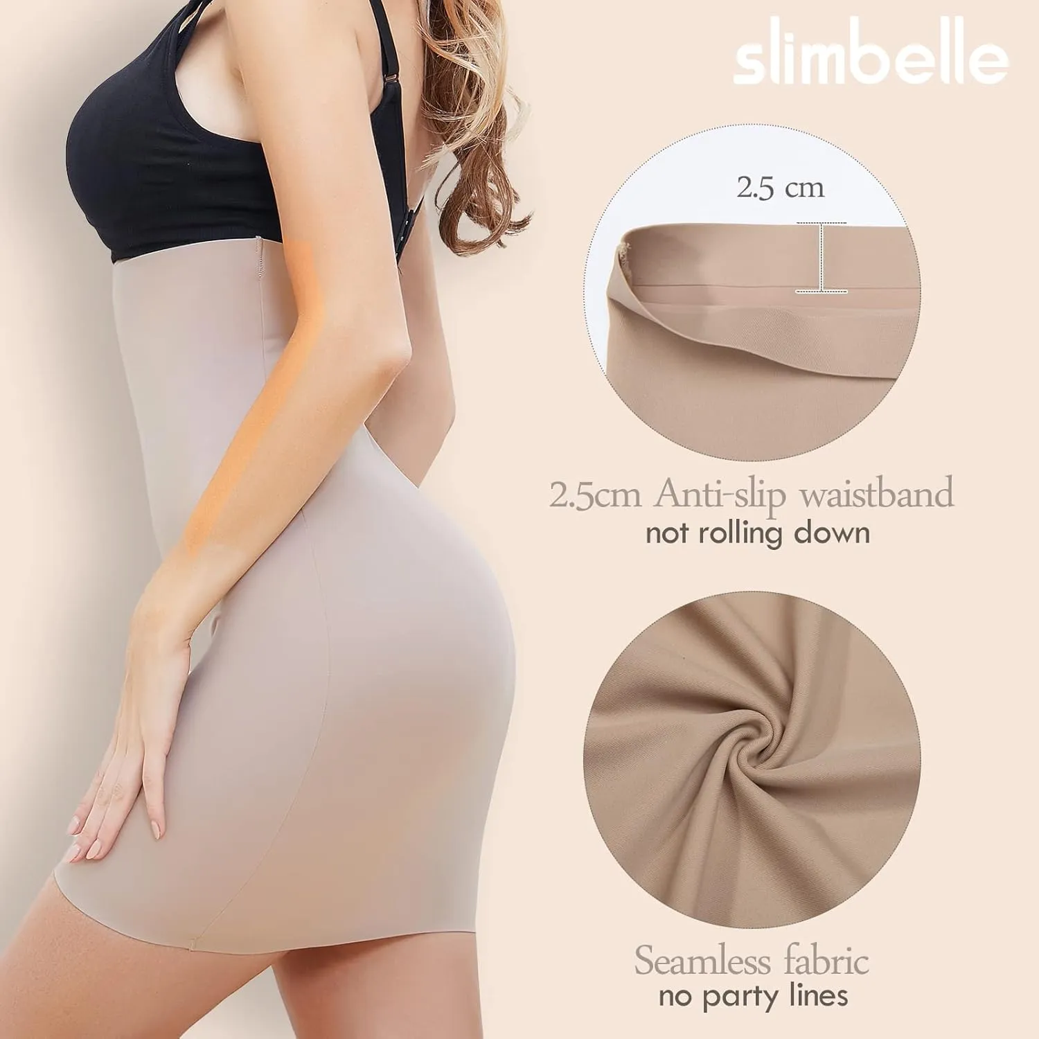 SLIMBELLE Half Slips Shaper Cool Comfort Seamless Slip Shapewear Under Dress Tight Skirt Undergarments