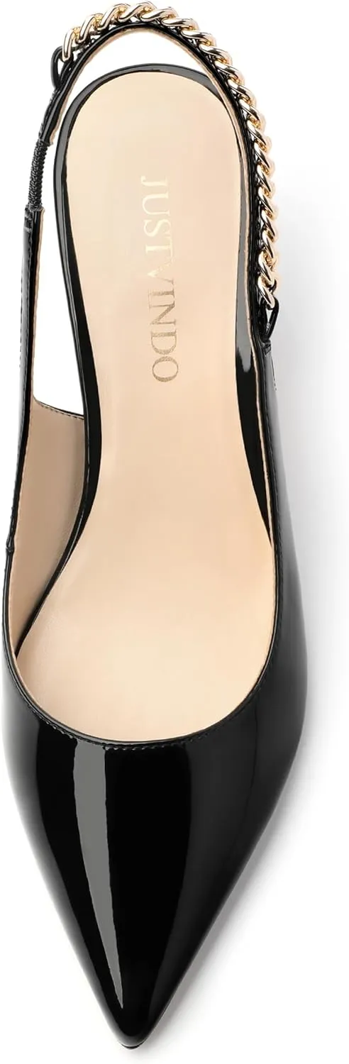 Slingback Heels for Women, Closed Toe Kitten Heels with Adjustable Ankle Strap, Slip On Pumps for Womens Dress Shoes
