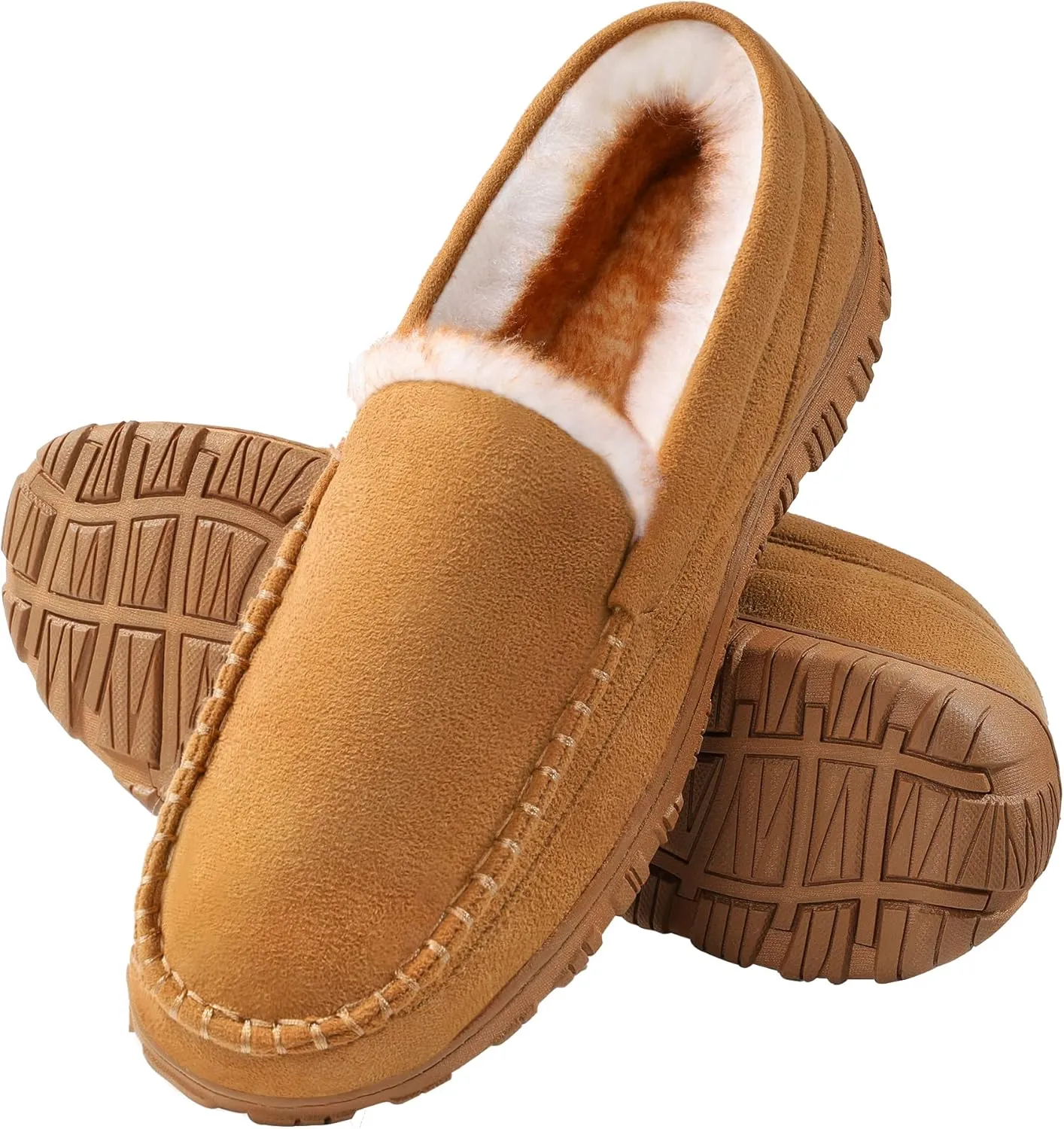 Slippers for Men Mens Moccasin Slippers Fuzzy Memory Foam House Shoes Indoor Outdoor Rubber Sole