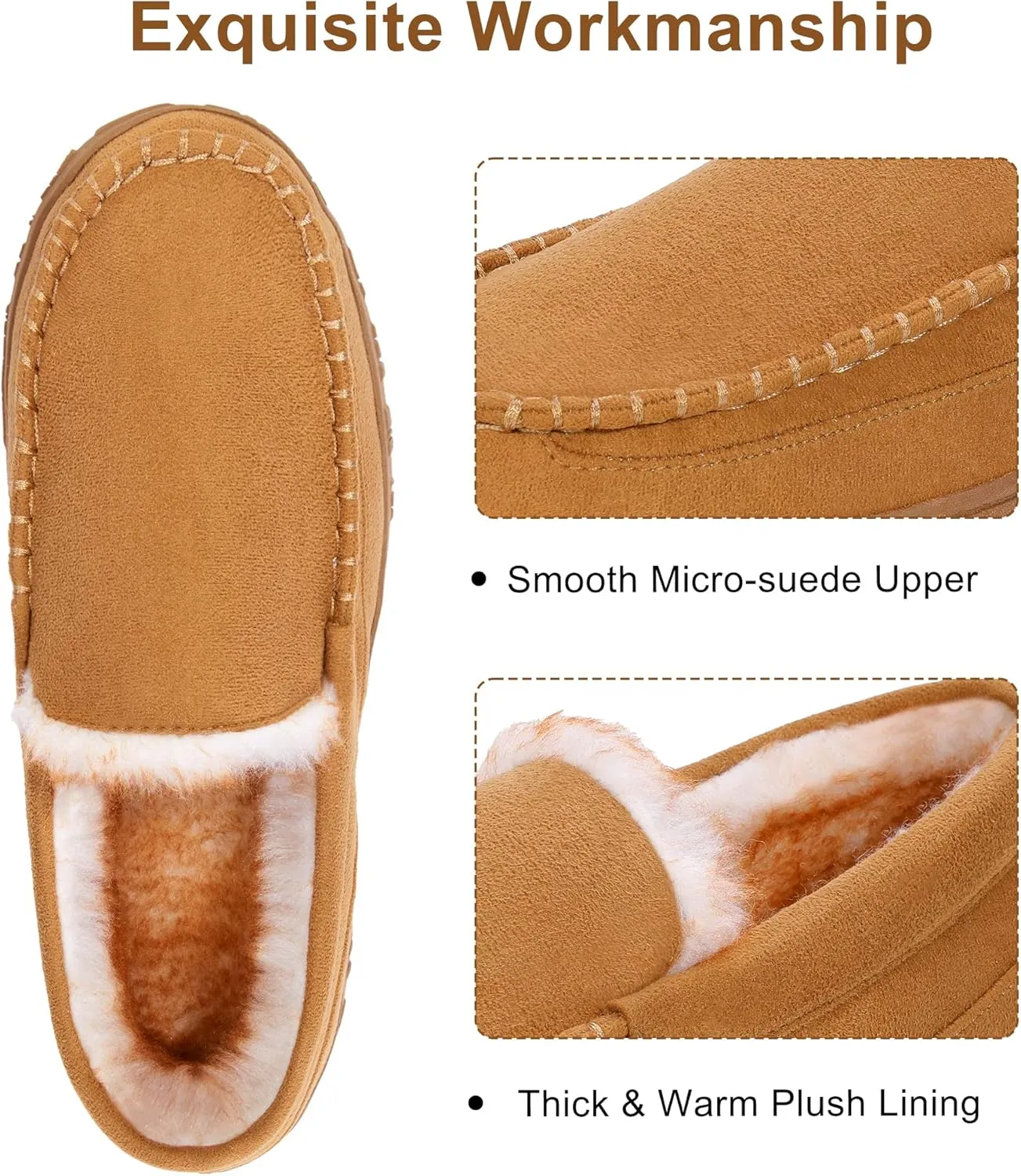 Slippers for Men Mens Moccasin Slippers Fuzzy Memory Foam House Shoes Indoor Outdoor Rubber Sole