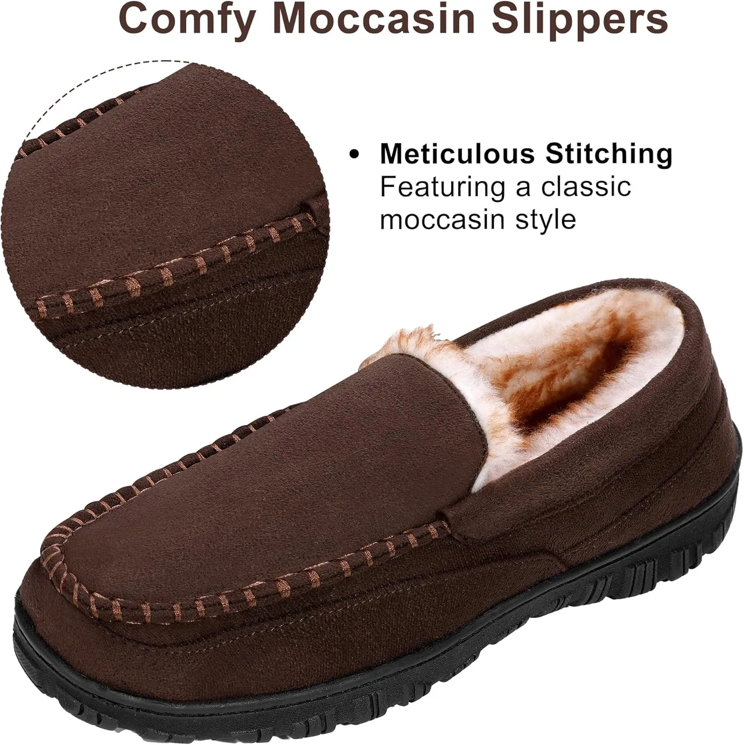 Slippers for Men Mens Moccasin Slippers Fuzzy Memory Foam House Shoes Indoor Outdoor Rubber Sole