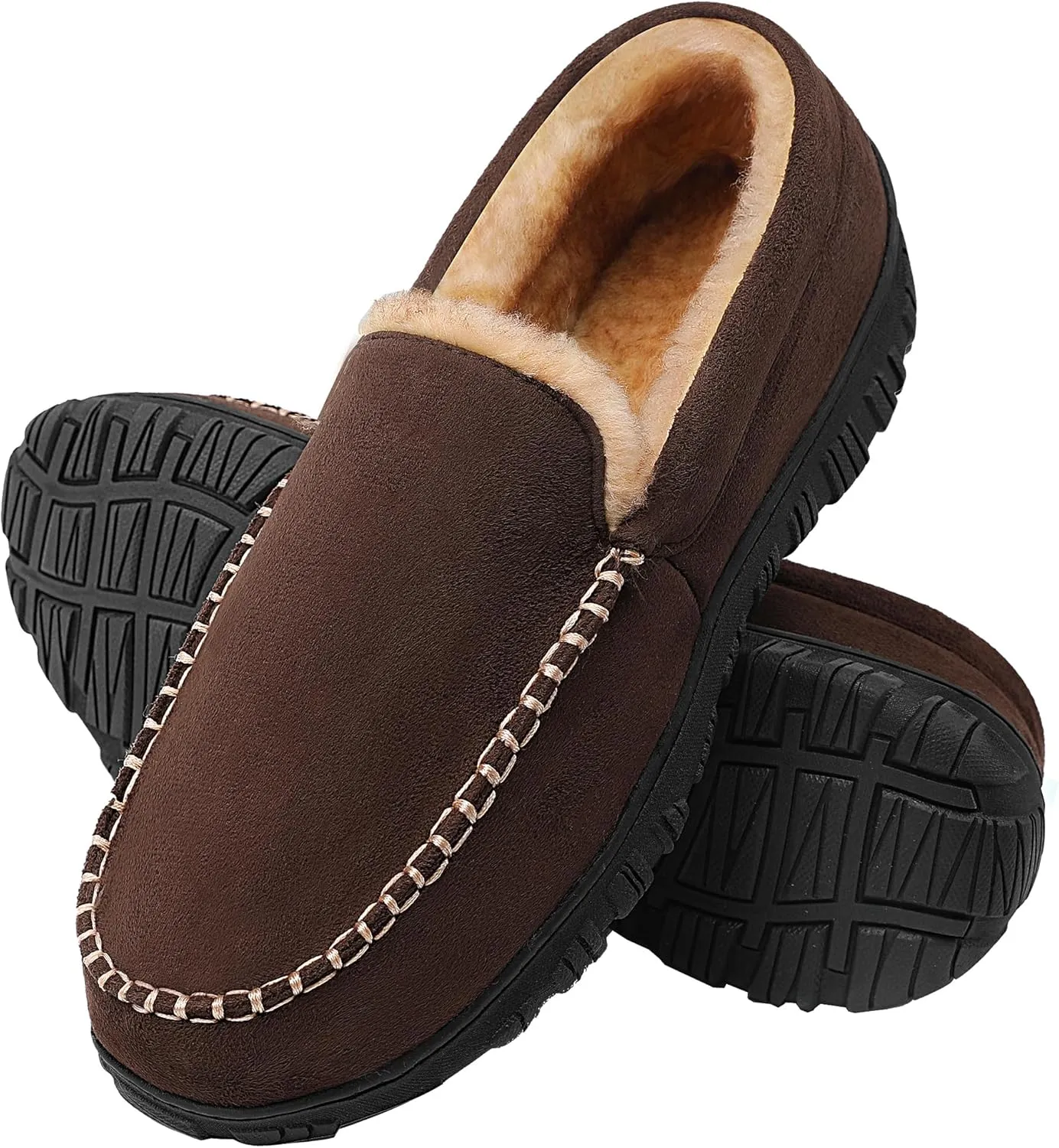 Slippers for Men Mens Moccasin Slippers Fuzzy Memory Foam House Shoes Indoor Outdoor Rubber Sole