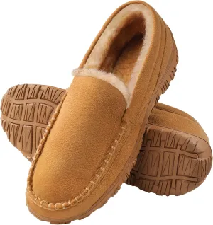 Slippers for Men Mens Moccasin Slippers Fuzzy Memory Foam House Shoes Indoor Outdoor Rubber Sole