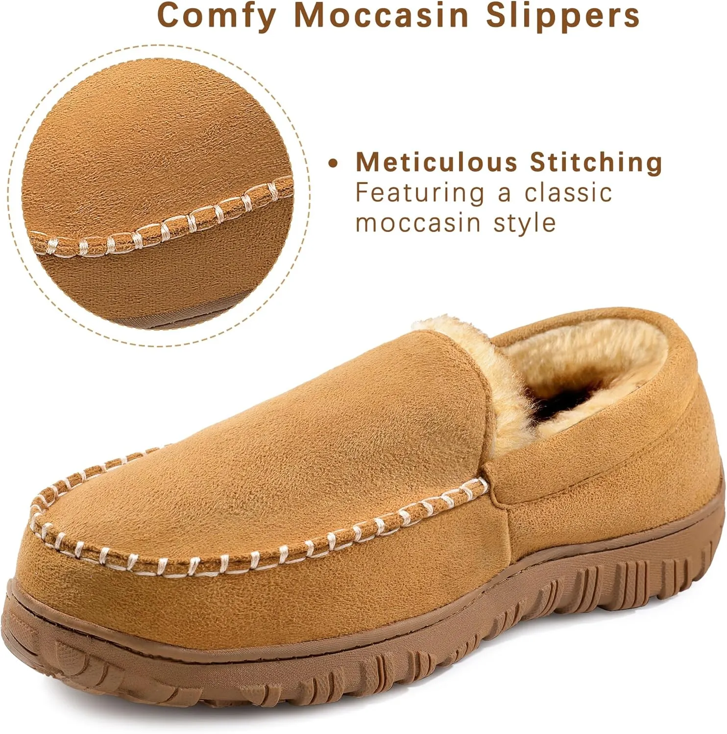Slippers for Men Mens Moccasin Slippers Fuzzy Memory Foam House Shoes Indoor Outdoor Rubber Sole