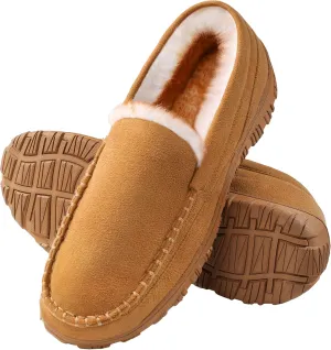 Slippers for Men Mens Moccasin Slippers Fuzzy Memory Foam House Shoes Indoor Outdoor Rubber Sole