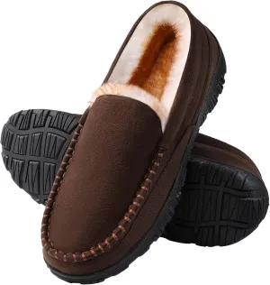 Slippers for Men Mens Moccasin Slippers Fuzzy Memory Foam House Shoes Indoor Outdoor Rubber Sole