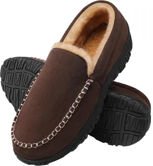 Slippers for Men Mens Moccasin Slippers Fuzzy Memory Foam House Shoes Indoor Outdoor Rubber Sole