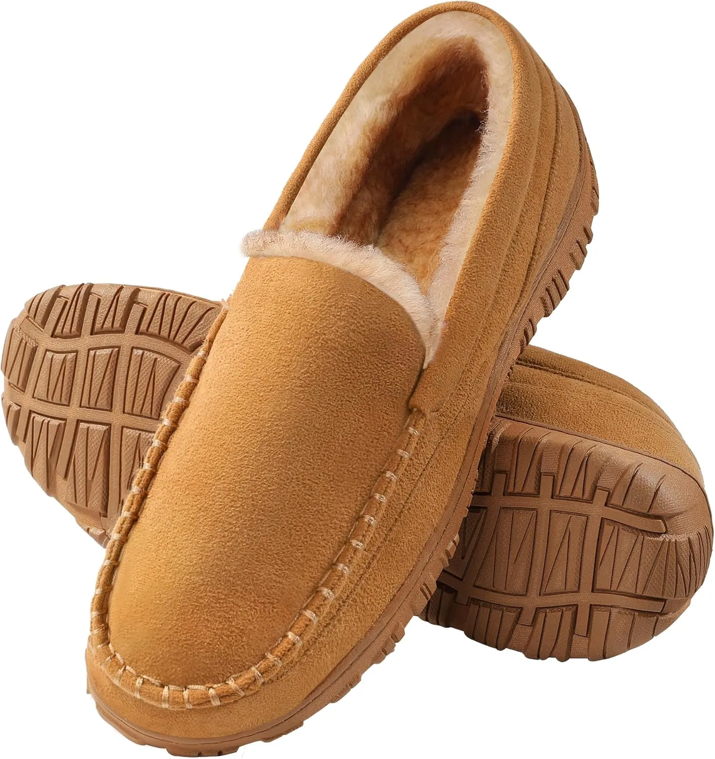 Slippers for Men Mens Moccasin Slippers Fuzzy Memory Foam House Shoes Indoor Outdoor Rubber Sole