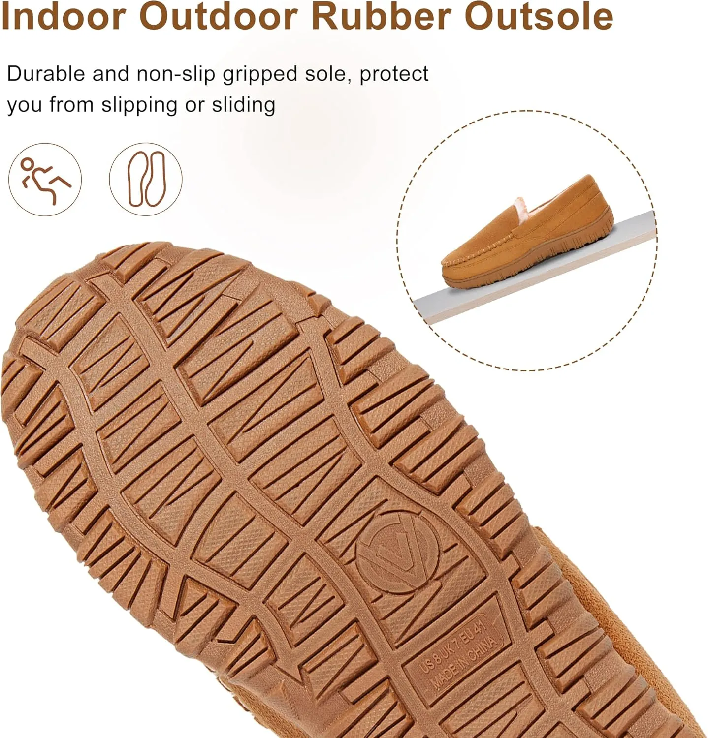 Slippers for Men Mens Moccasin Slippers Fuzzy Memory Foam House Shoes Indoor Outdoor Rubber Sole