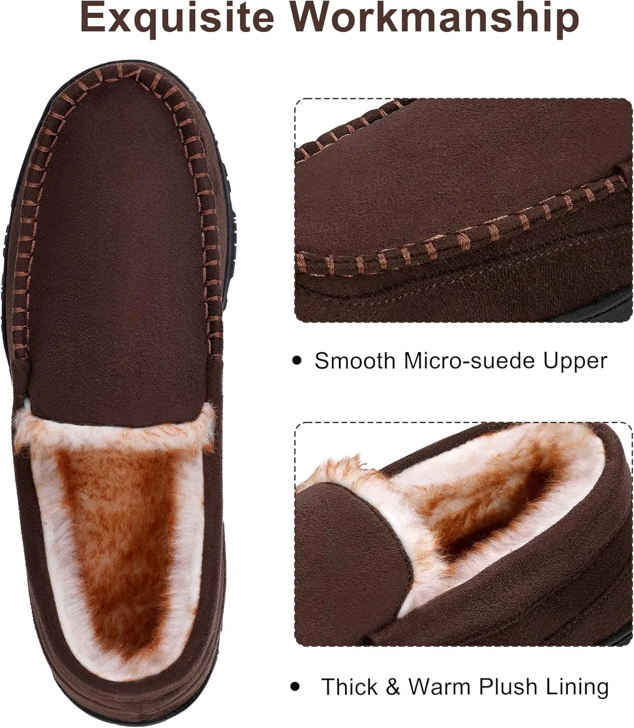 Slippers for Men Mens Moccasin Slippers Fuzzy Memory Foam House Shoes Indoor Outdoor Rubber Sole