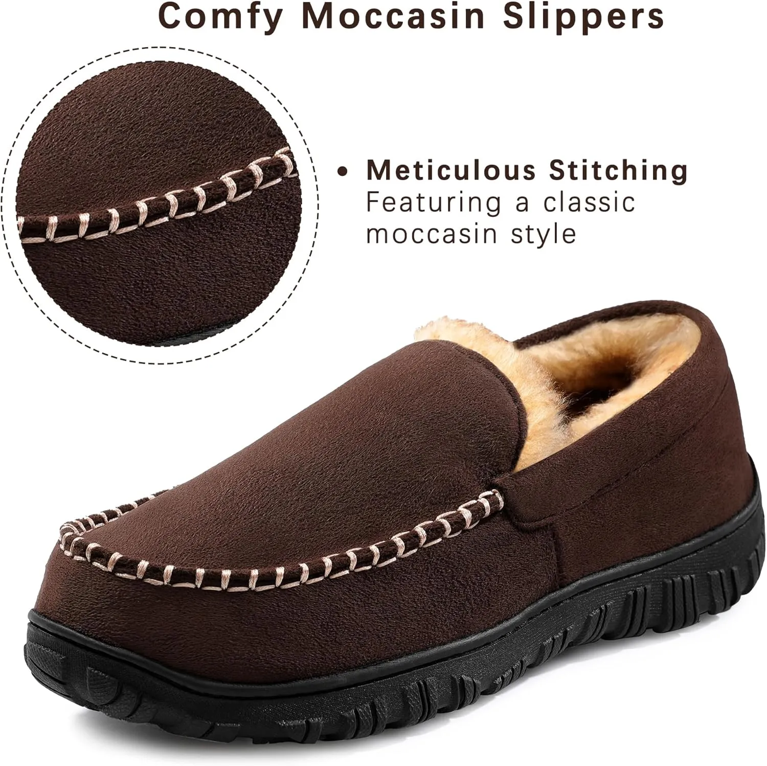Slippers for Men Mens Moccasin Slippers Fuzzy Memory Foam House Shoes Indoor Outdoor Rubber Sole