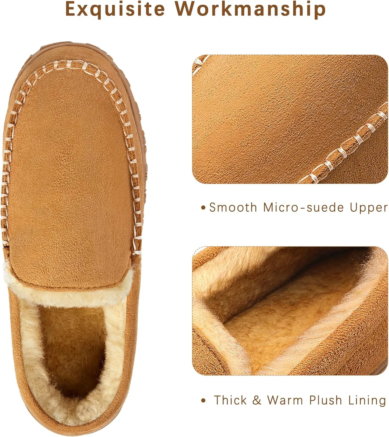 Slippers for Men Mens Moccasin Slippers Fuzzy Memory Foam House Shoes Indoor Outdoor Rubber Sole