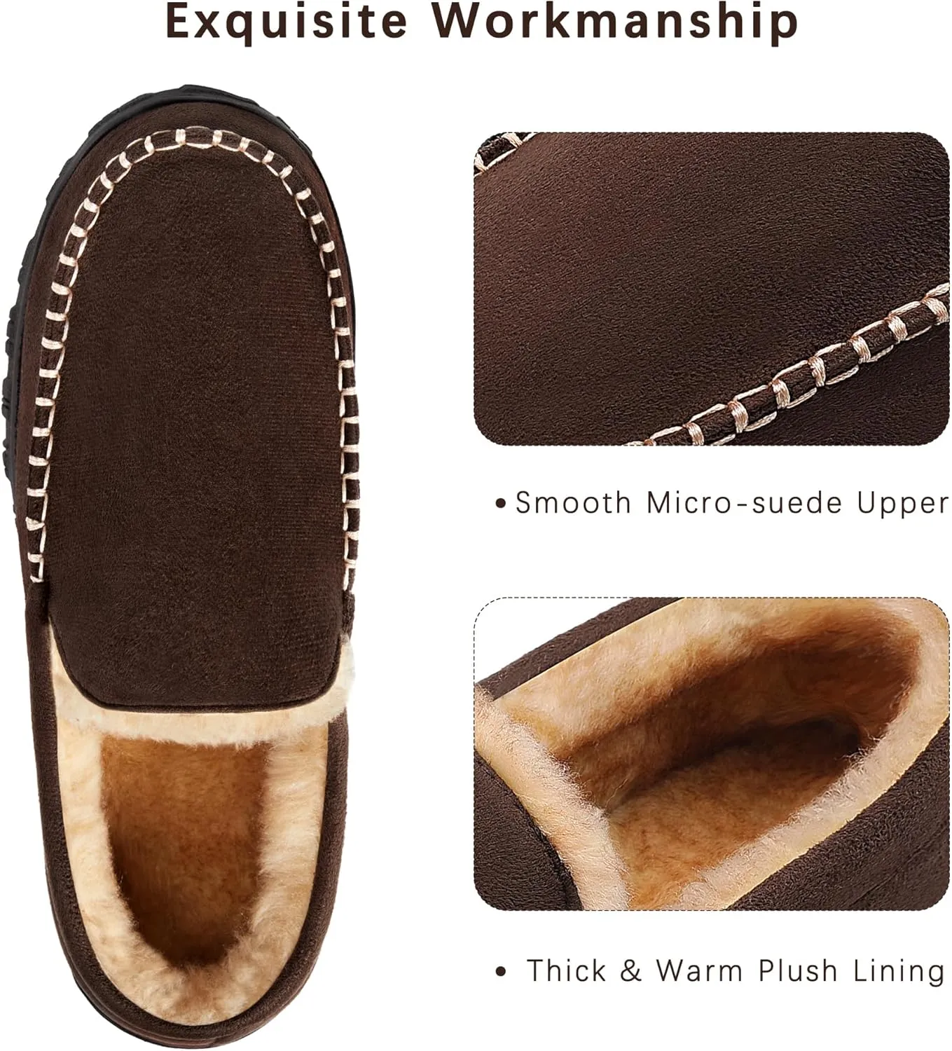 Slippers for Men Mens Moccasin Slippers Fuzzy Memory Foam House Shoes Indoor Outdoor Rubber Sole