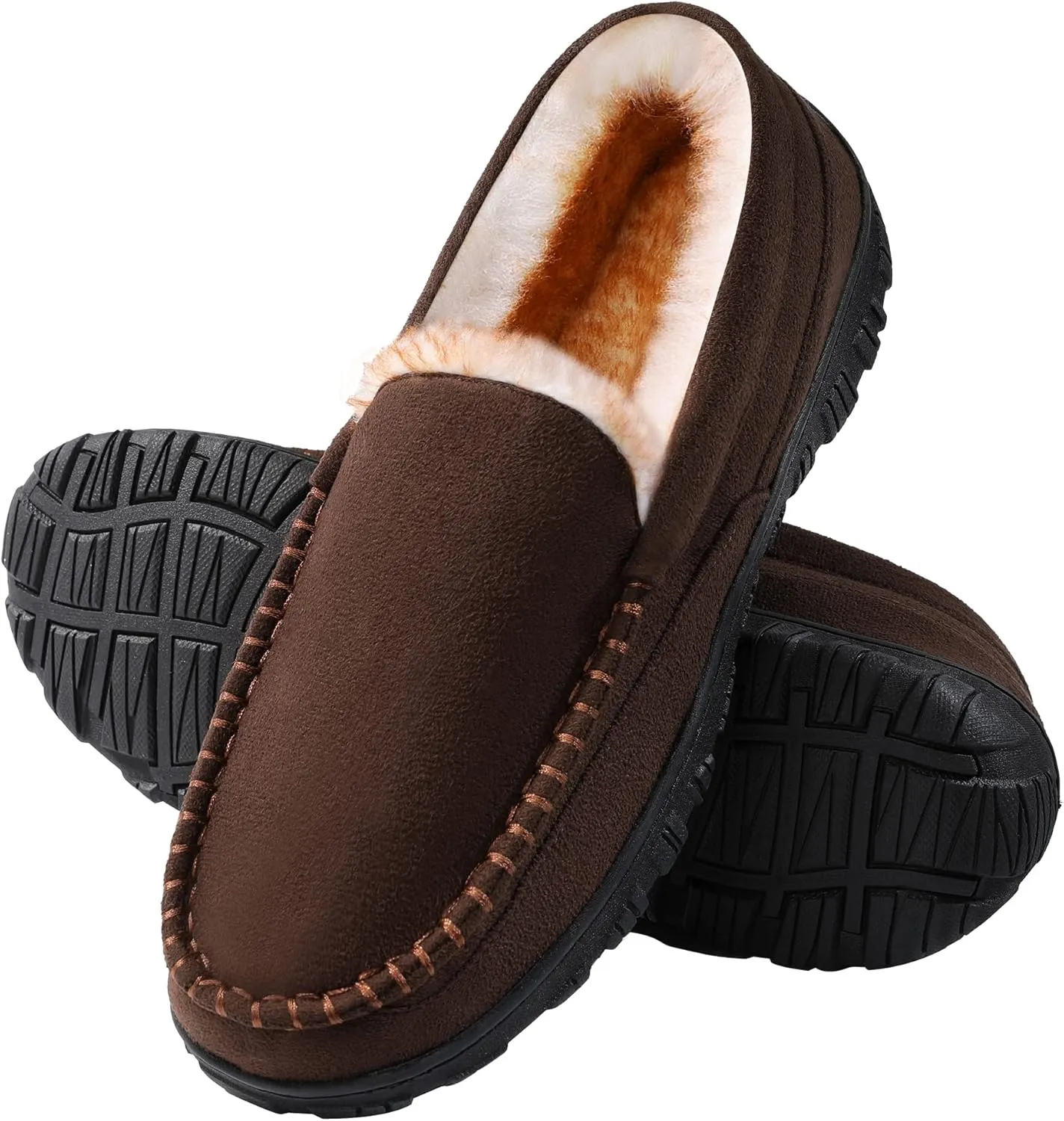 Slippers for Men Mens Moccasin Slippers Fuzzy Memory Foam House Shoes Indoor Outdoor Rubber Sole