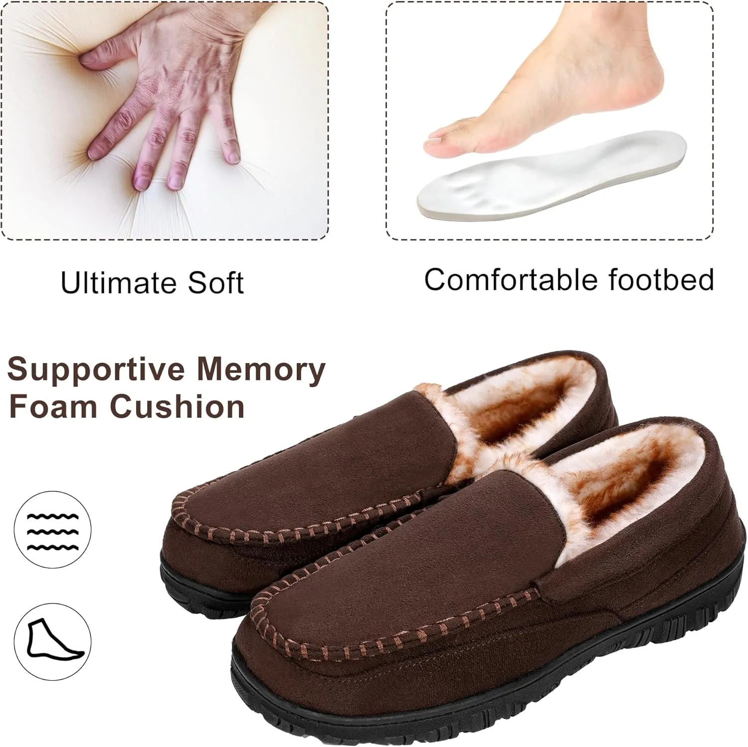 Slippers for Men Mens Moccasin Slippers Fuzzy Memory Foam House Shoes Indoor Outdoor Rubber Sole