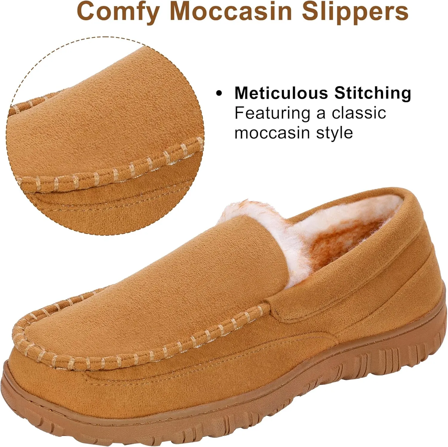 Slippers for Men Mens Moccasin Slippers Fuzzy Memory Foam House Shoes Indoor Outdoor Rubber Sole