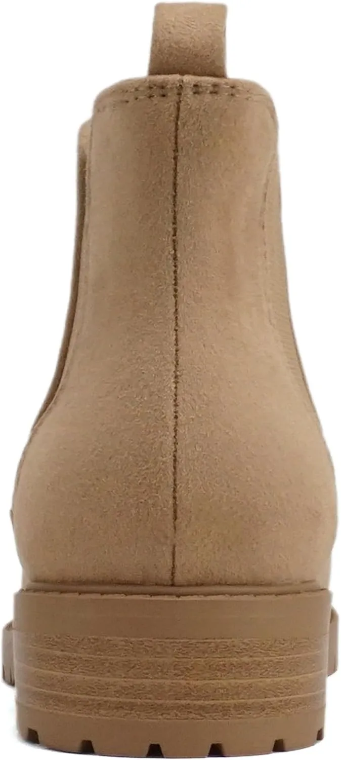 Soda “HOPPER” ~ Women Round Toe Double Elastic Gore Lug Sole Low Heel Chelsea Ankle Boot Bootie