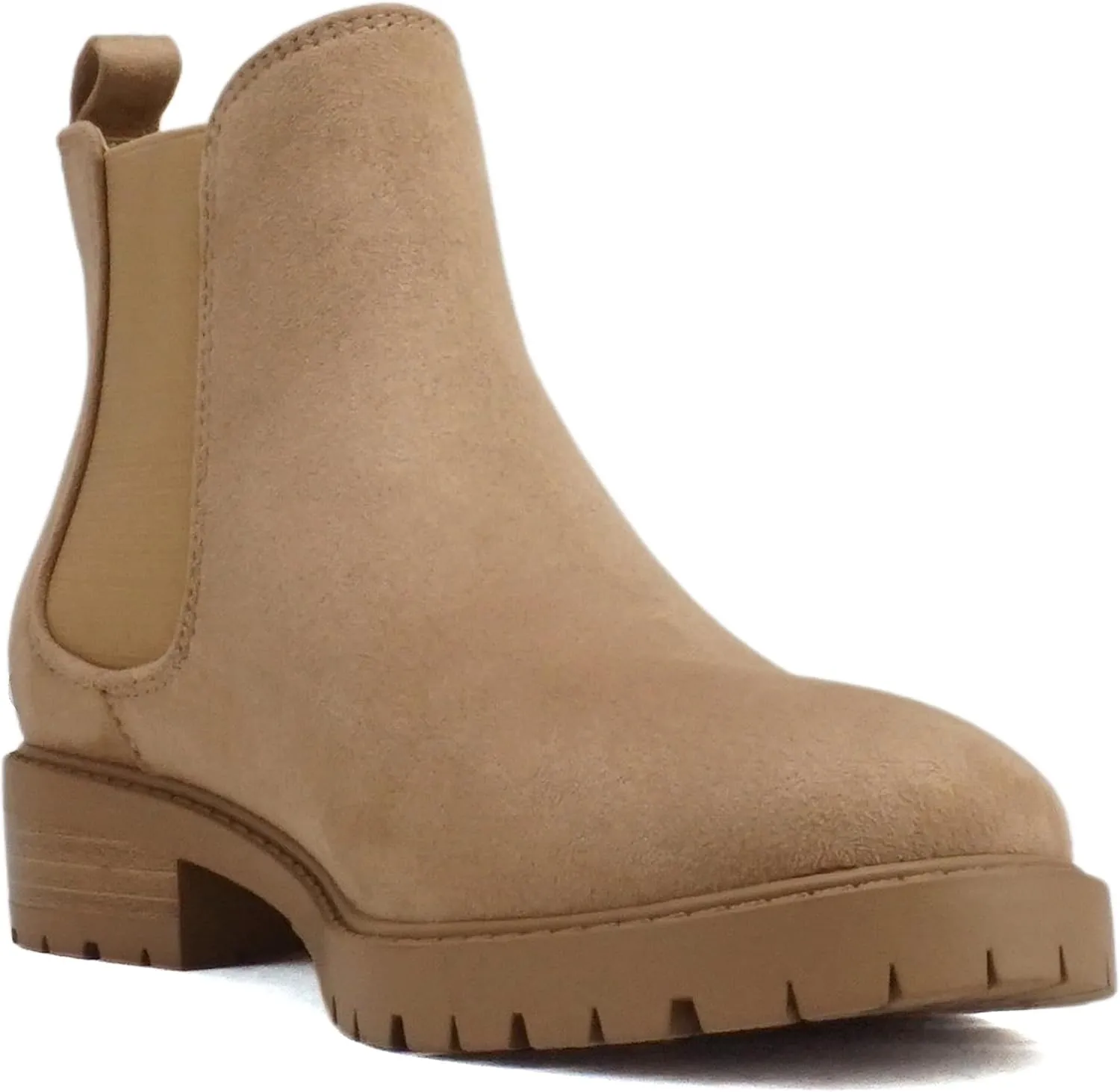 Soda “HOPPER” ~ Women Round Toe Double Elastic Gore Lug Sole Low Heel Chelsea Ankle Boot Bootie