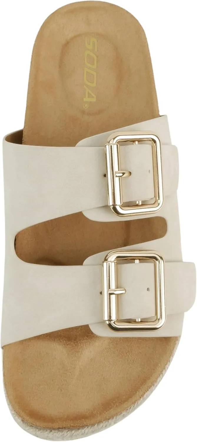 Soda “Marfa” ~ Women Open Toe Espadrille Flatform Sandals with Double Buckle Strap