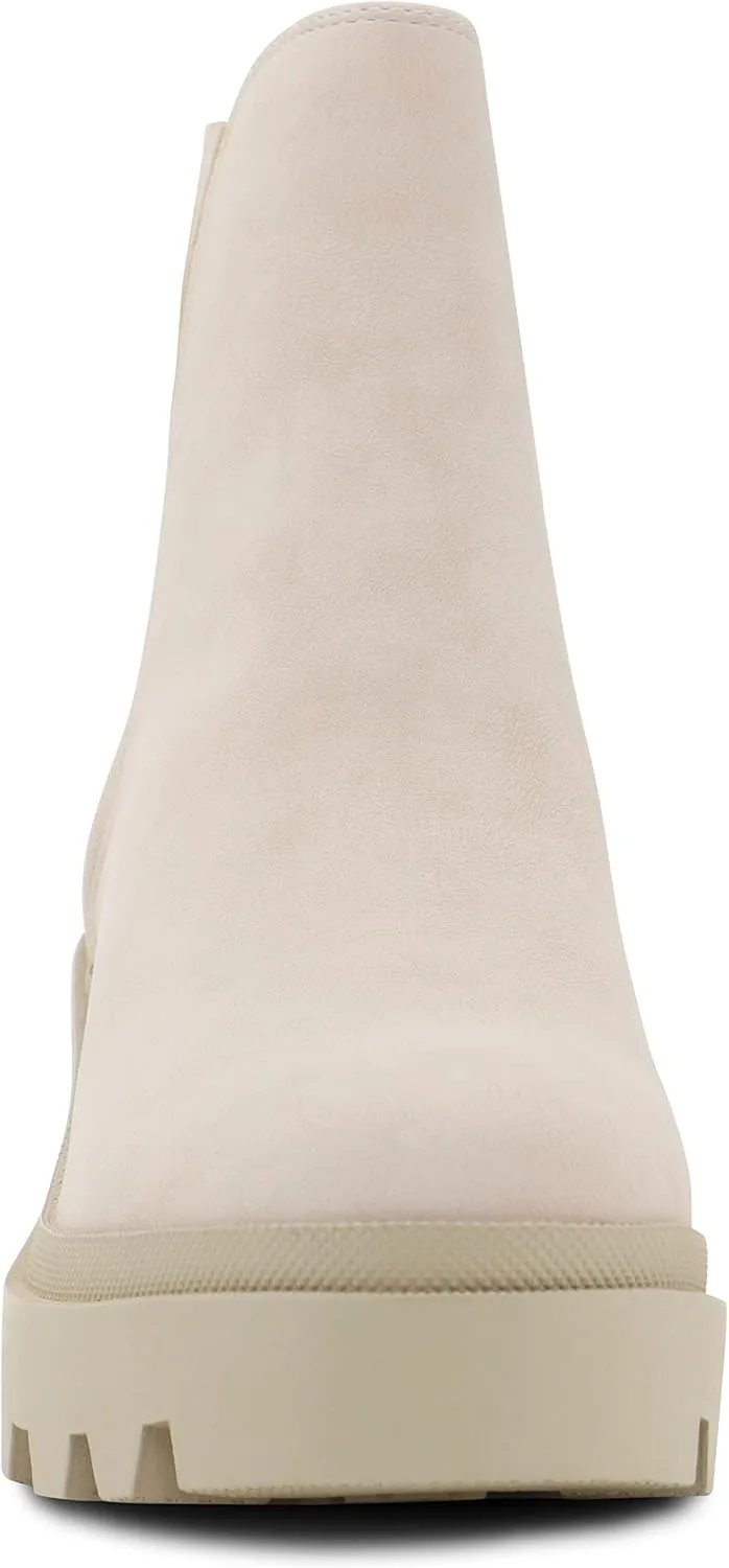 Soda Women's Ankle Boots Slip on Chunky Block Mid Heel Elastic Panel Casual Chelsea Western Booties