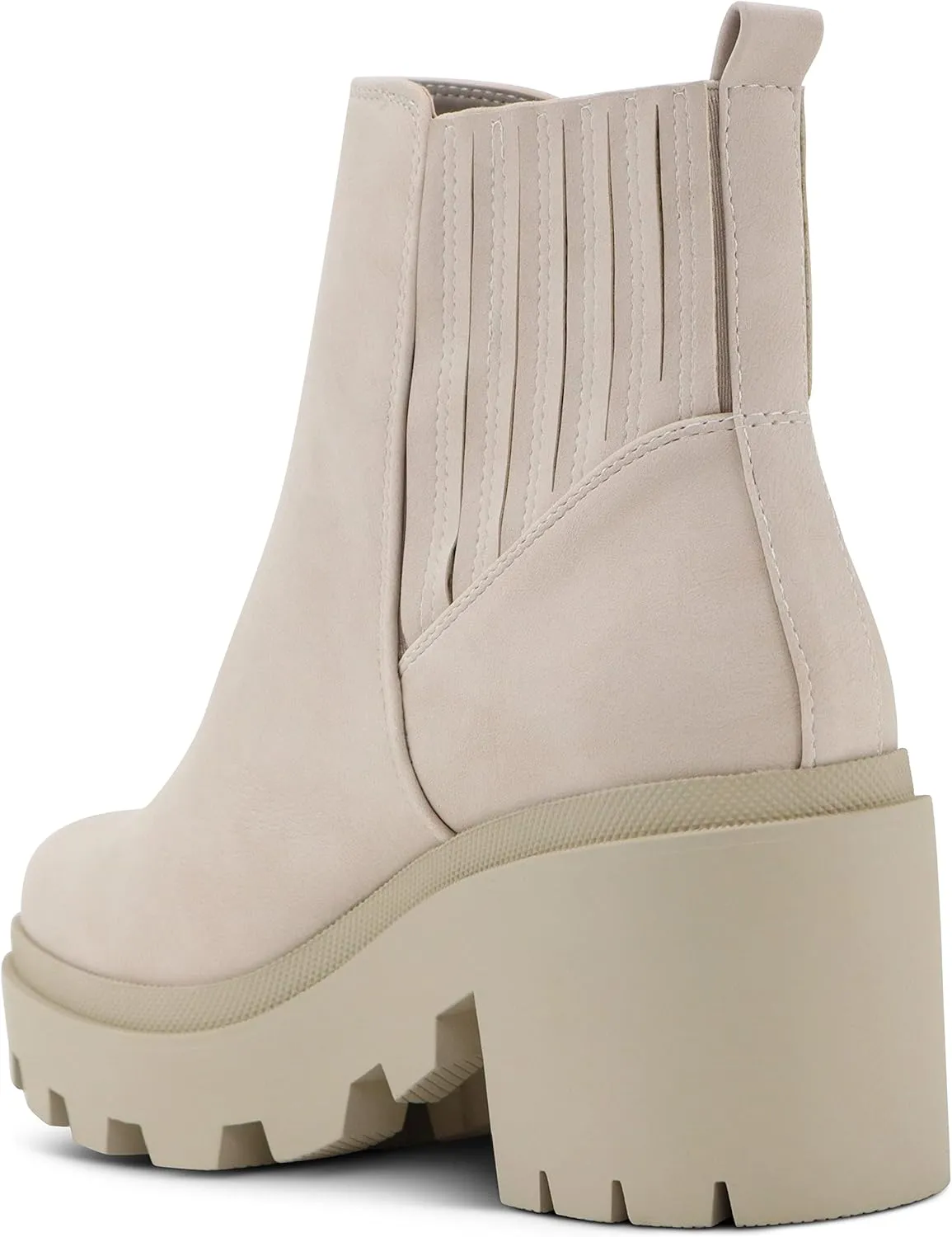 Soda Women's Ankle Boots Slip on Chunky Block Mid Heel Elastic Panel Casual Chelsea Western Booties
