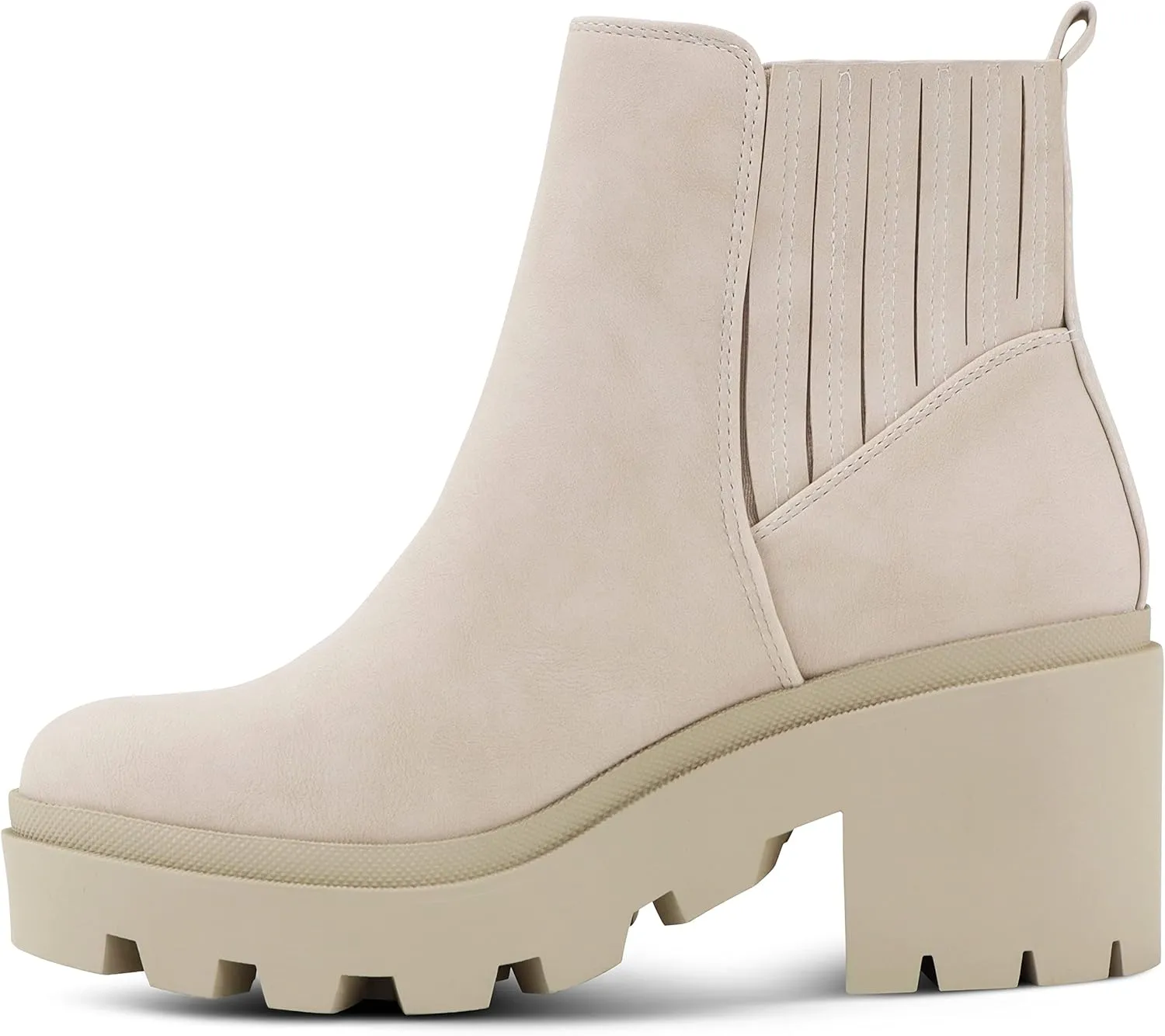 Soda Women's Ankle Boots Slip on Chunky Block Mid Heel Elastic Panel Casual Chelsea Western Booties