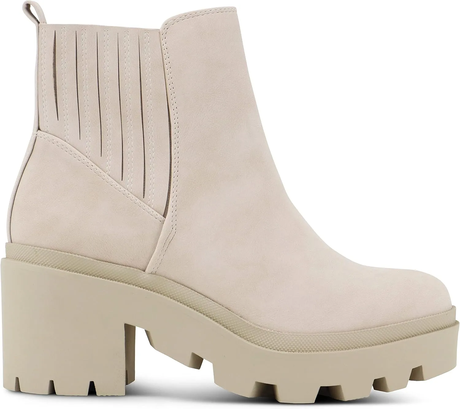 Soda Women's Ankle Boots Slip on Chunky Block Mid Heel Elastic Panel Casual Chelsea Western Booties