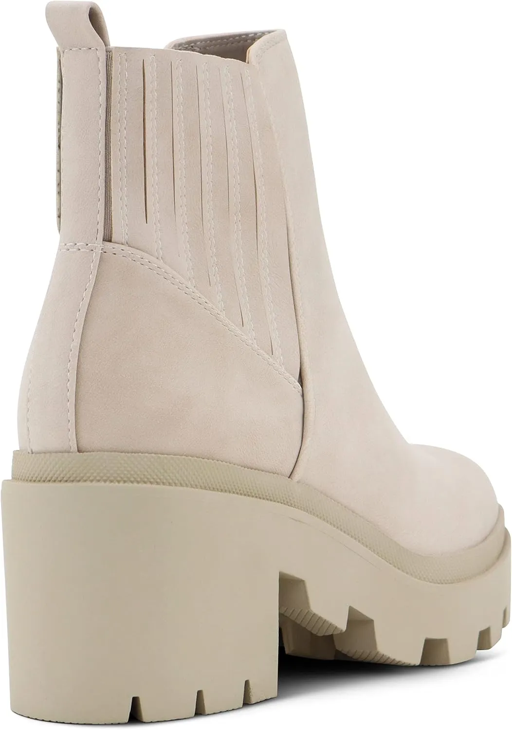 Soda Women's Ankle Boots Slip on Chunky Block Mid Heel Elastic Panel Casual Chelsea Western Booties