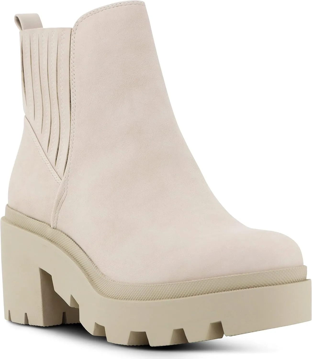 Soda Women's Ankle Boots Slip on Chunky Block Mid Heel Elastic Panel Casual Chelsea Western Booties
