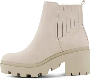 Soda Women's Ankle Boots Slip on Chunky Block Mid Heel Elastic Panel Casual Chelsea Western Booties
