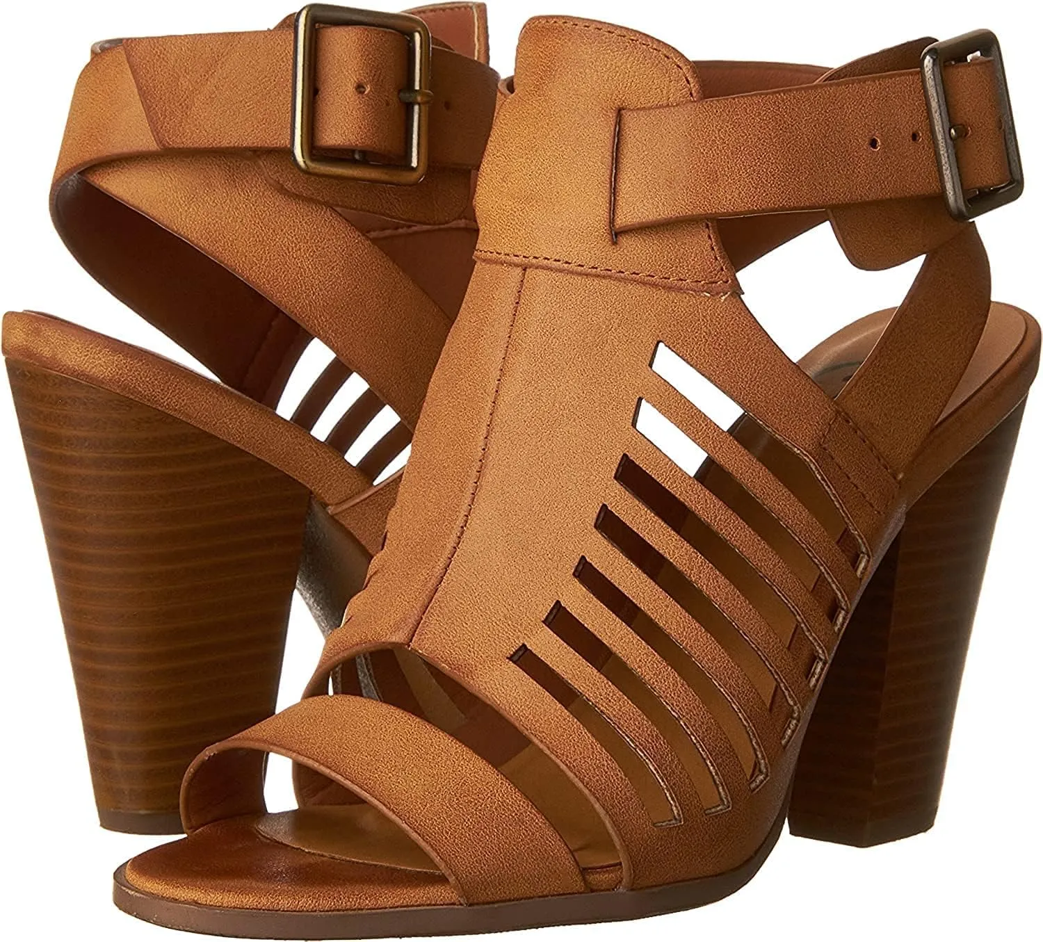 Soda Yummy ~ Gladiator Cutout Stacked Heel Sandal Shoes with Adjustable Ankle Buckle