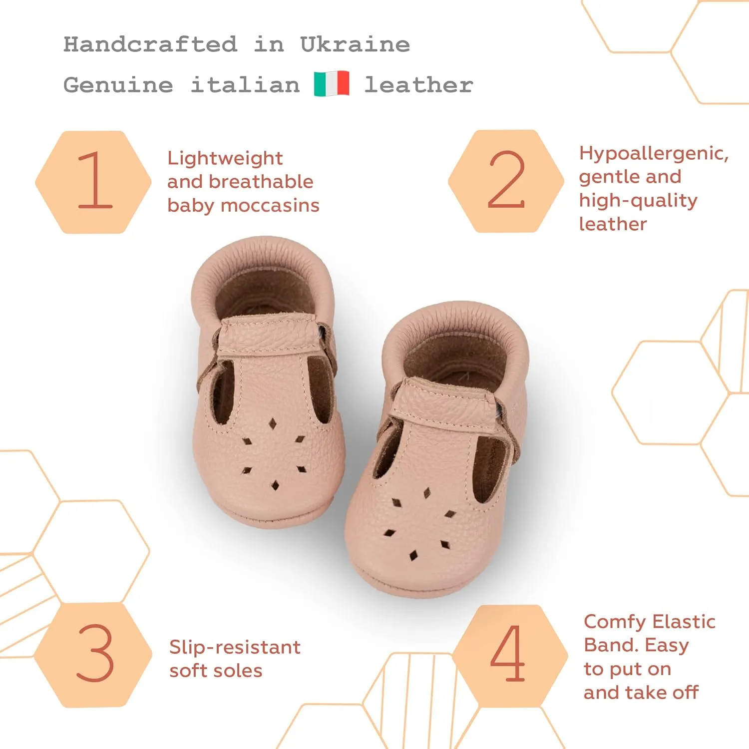 Soft Sole Infant, Baby and Toddler Shoes – Elastic T-Strap Italian Leather Baby Moccasin Shoes for Boys and Girls; Crib Shoes to Baby Walking Shoes Handcrafted in Europe