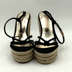 SOPHIA WEBSTER Black Suede Crystal Inset Espadrille Alina Wedge Sandals 38