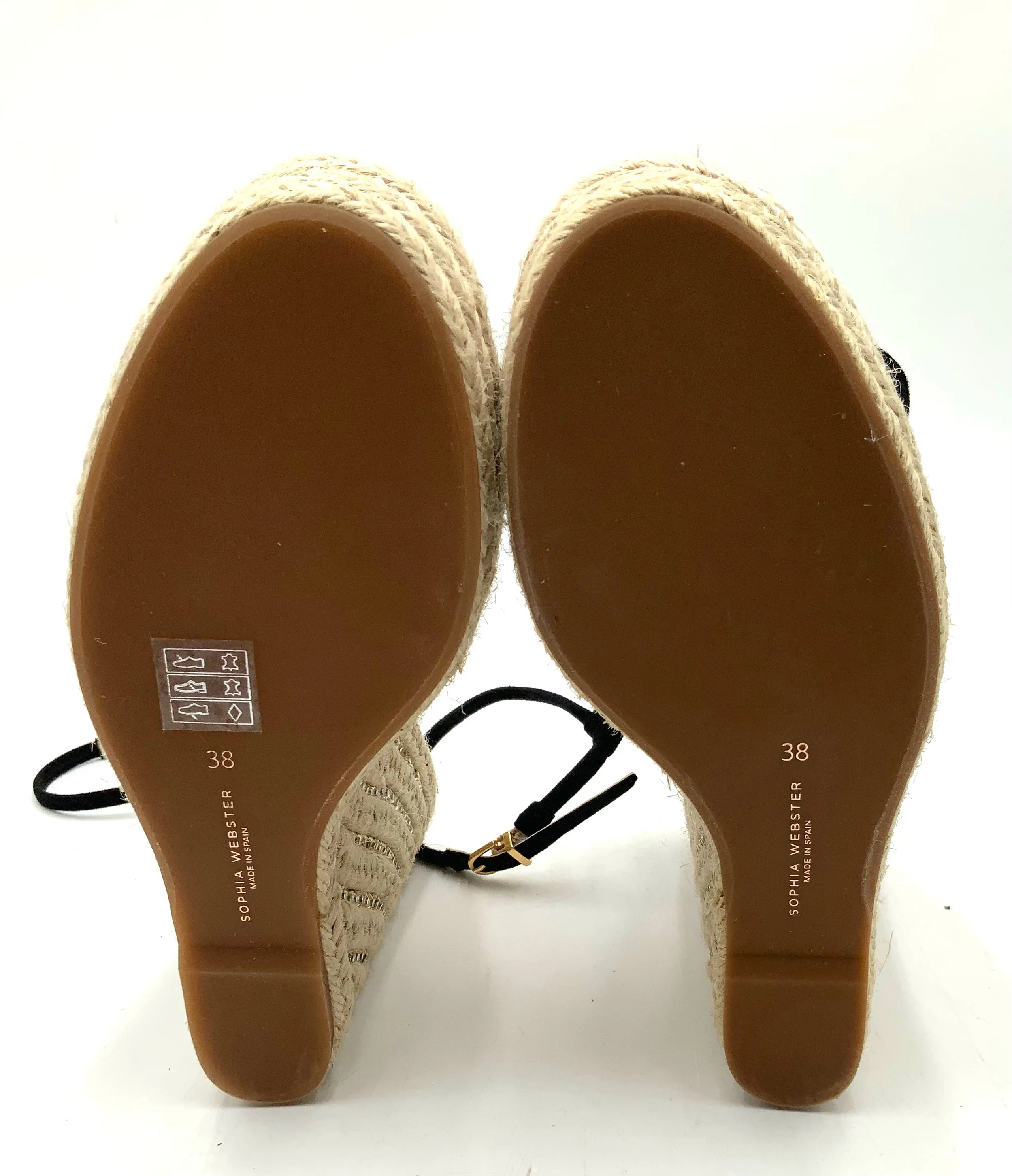 SOPHIA WEBSTER Black Suede Crystal Inset Espadrille Alina Wedge Sandals 38