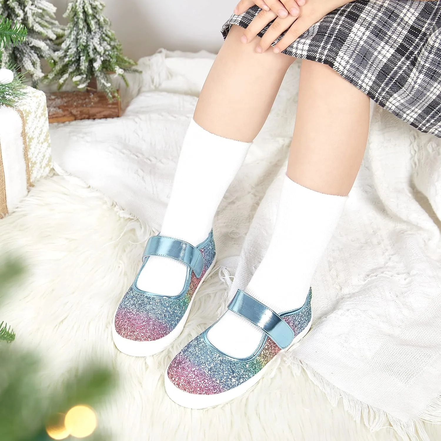 Sparkly Sneakers for Girls 3-12 Years Slip-On Comfort Fit Casual Princess Shoes