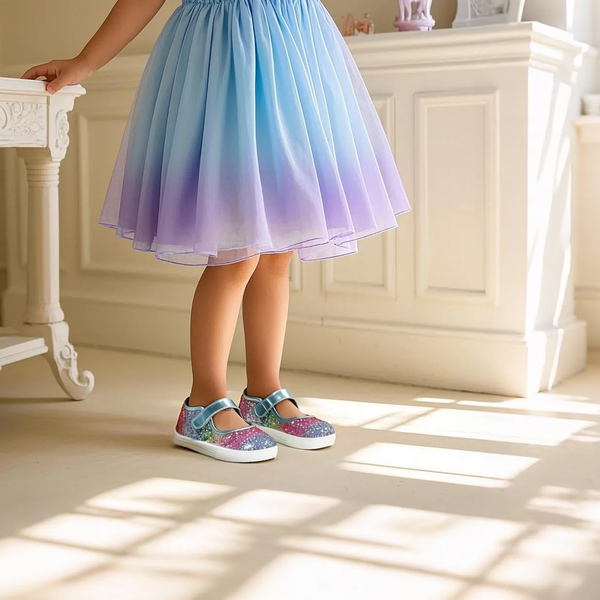 Sparkly Sneakers for Girls 3-12 Years Slip-On Comfort Fit Casual Princess Shoes