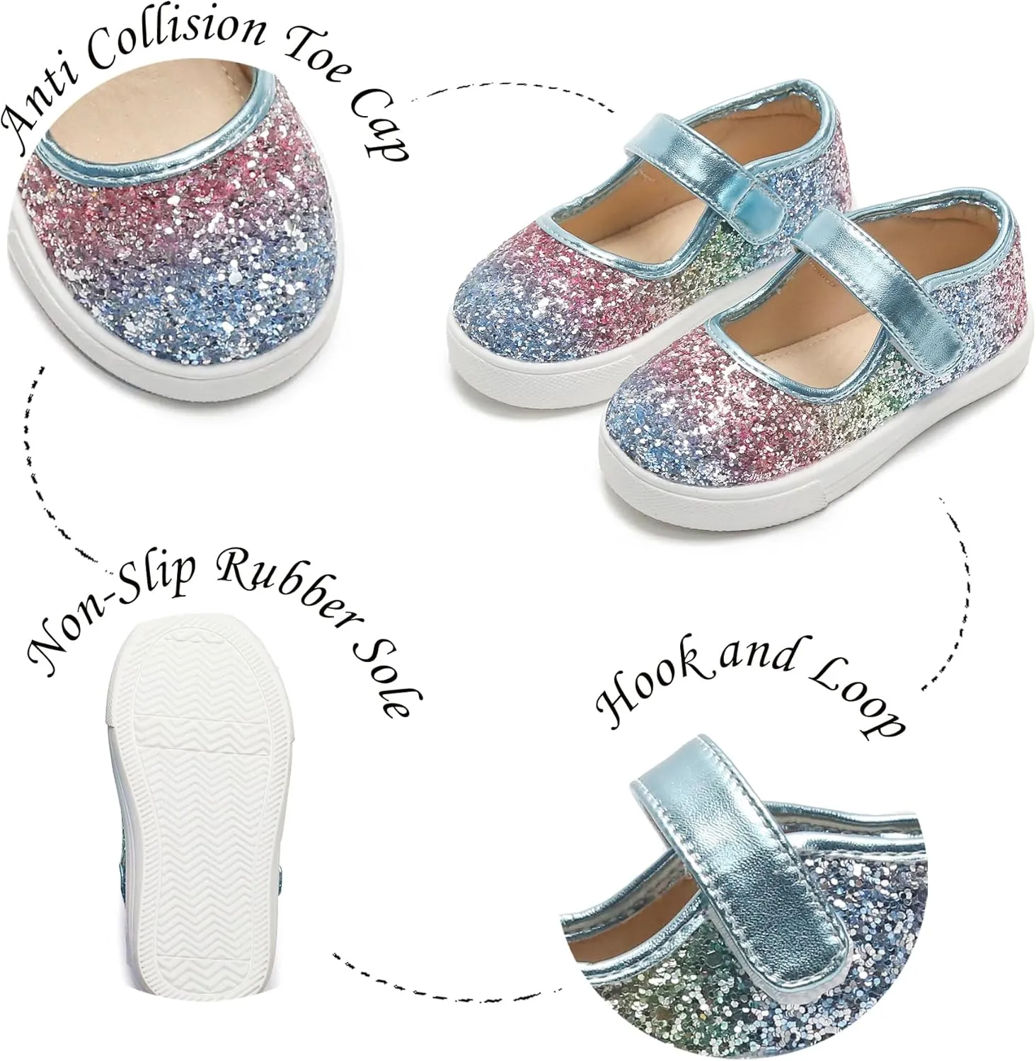 Sparkly Sneakers for Girls 3-12 Years Slip-On Comfort Fit Casual Princess Shoes