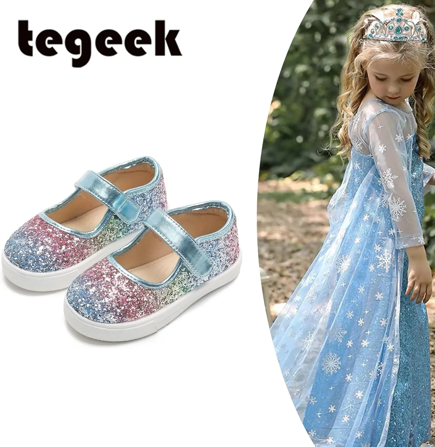 Sparkly Sneakers for Girls 3-12 Years Slip-On Comfort Fit Casual Princess Shoes